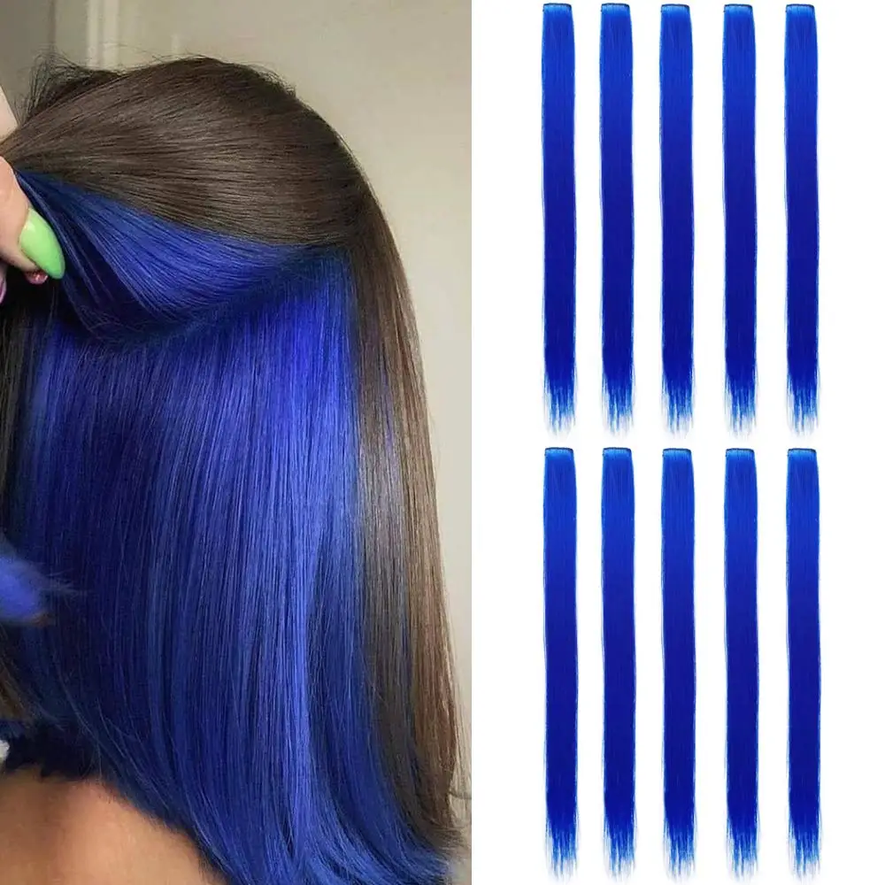 Ed Hair Extensions 10pcs Straight Hairpiece Multi-colors Party Highlights Clip In Synthetic Hair Extensions For Girl