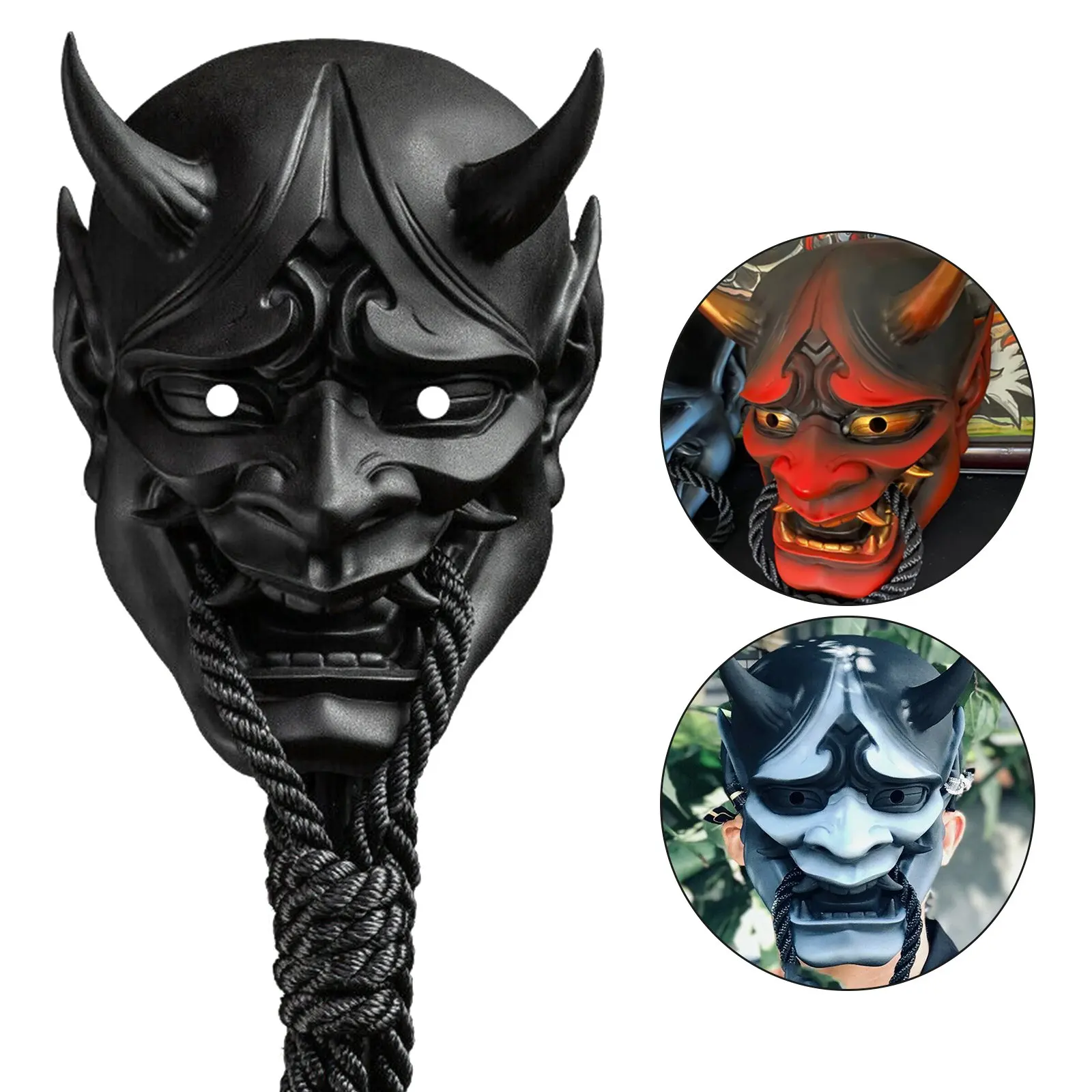 

Adult Unisex Halloween Japanese Sealed Prajna Devil Hannya Noh Kabuki Demon Oni Samurai Full Face Mask Black Blue Red