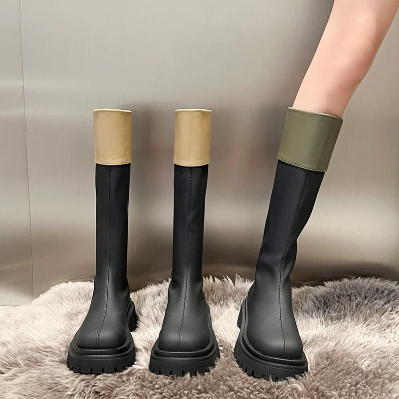 

Boots Rock Shoes Woman Flat Heel Chelsea Round Toe Boots-Women Winter Footwear Over-the-Knee Lolita Rubber Ladies 2022 Autumn