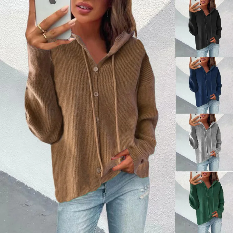 

Autumn and winter 2022 new women's knitting hooded sweater cardigan coat