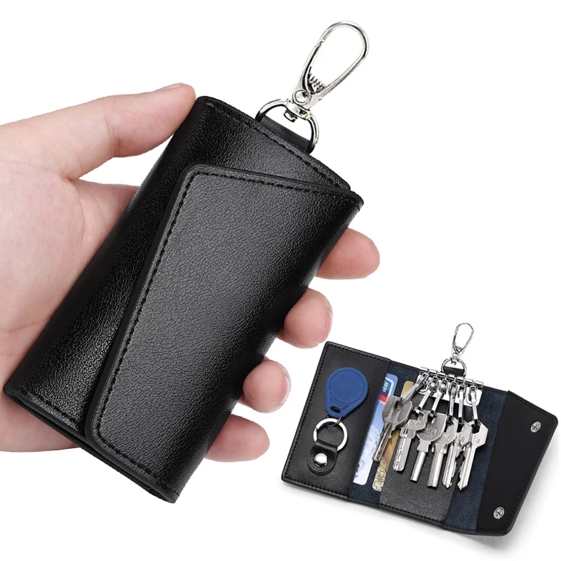 

PU Leather Keychain Bags Men Women Key Holder Organizer Pouch Cow Split Car Key Wallet Housekeeper Black Keys Case Mini Card Bag