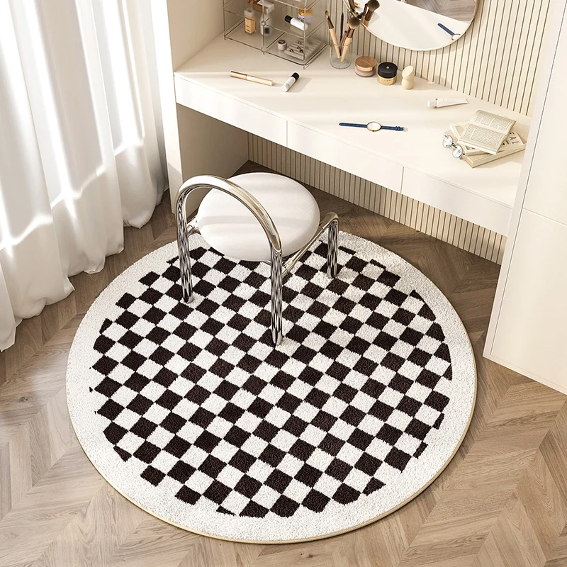 

Round Rug for Bedroom Decor Checkerboard Chair Floor Mat Warmth Fluffy Rugs Living Room Home Carpet Alfombra Dormitorio 카페트