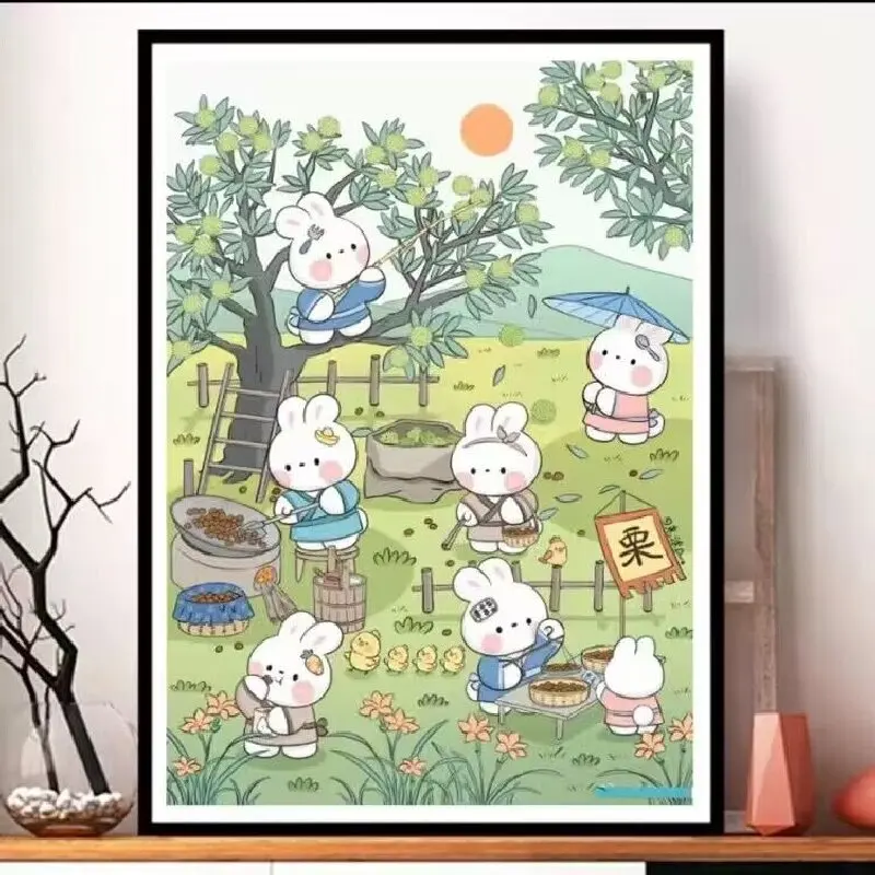 

Rabbits Cartoon New Printed Needlework,DIY Living Room Printed Cross Stitch,Sets For Embroidery Kit Full Cotton/Silk Threads
