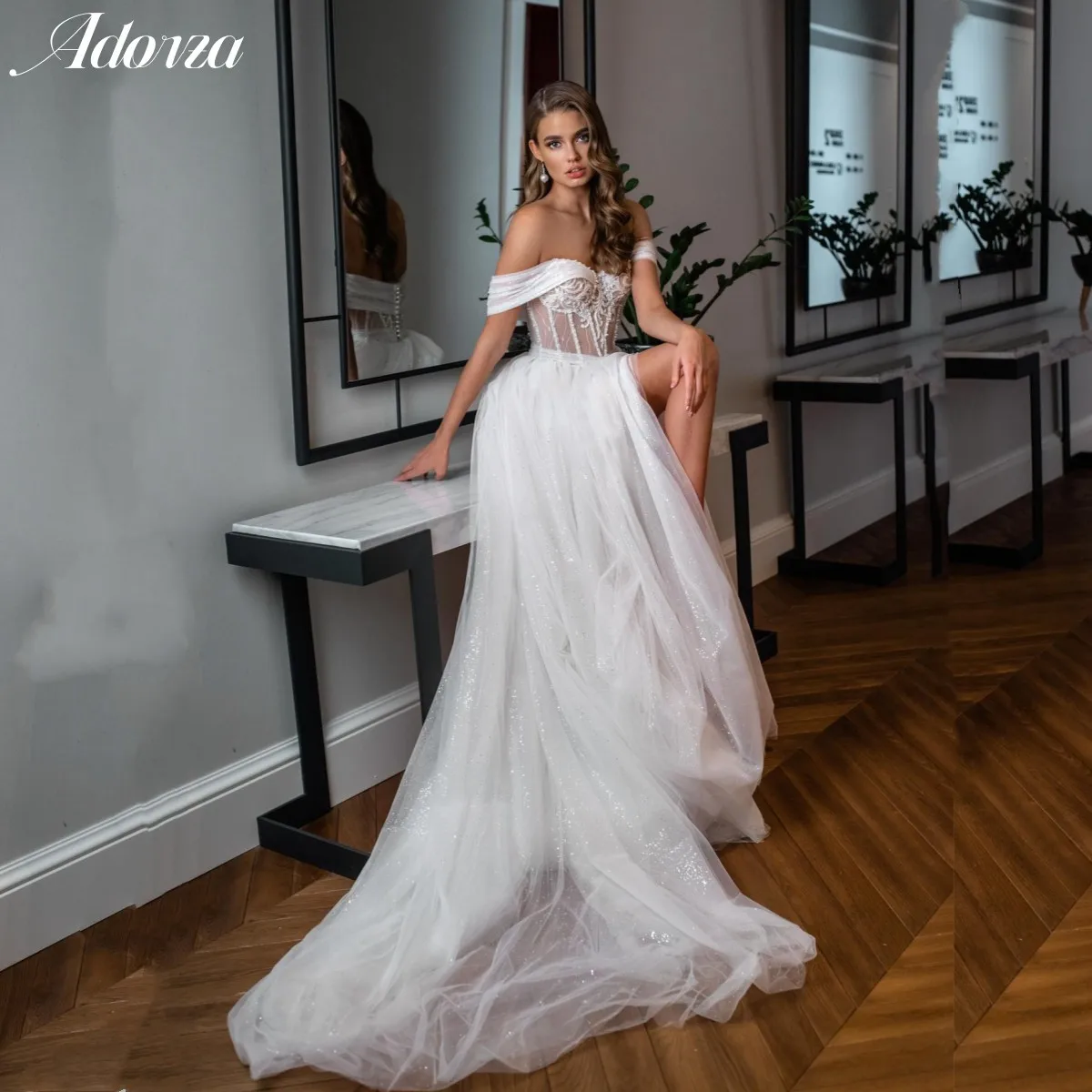 

Женское свадебное платье-трапеция It's yiiya, белое кружевное платье с открытыми плечами и высоким разрезом на лето 2023