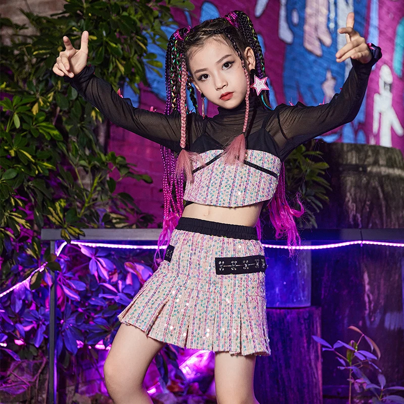 

Sequin Suit Children'S Fashion Jazz Dance Costumes For Girls 2022 Ballroom Hip Hop Dance Clothes Performance Costumes 120-170
