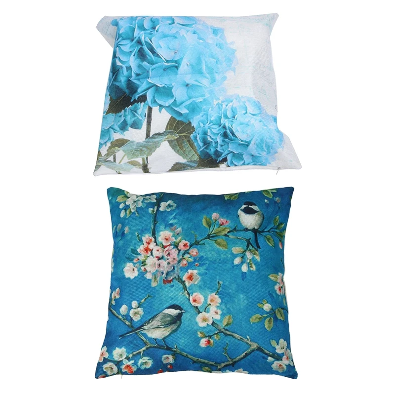 

2 шт., искусственная наволочка, ветка цветущей вишни, птица и желтая гортензия