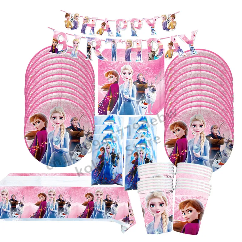 

10-20people ues Frozen Anna Elsa Girl Party Disposable Tableware Set Baby Shower Queen Girl Cosplay Birthday Party Decoration