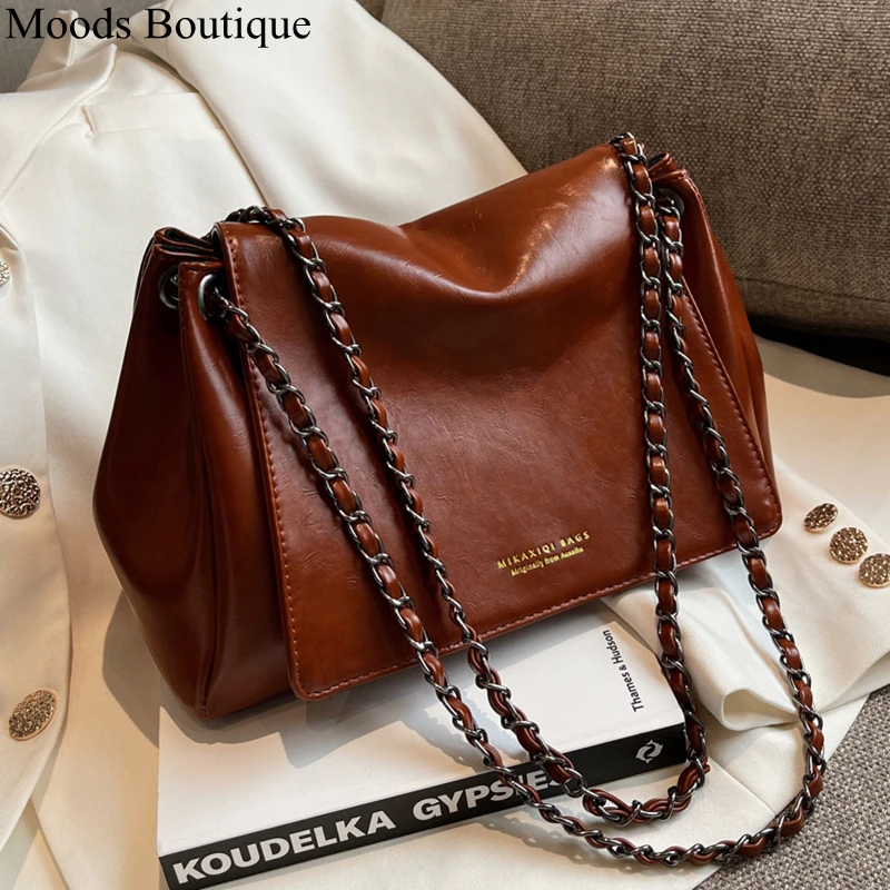

Сумки на плечо MOODS для женщин в стиле ретро, дизайнерская роскошная сумка, шикарная сумка из мягкой искусственной кожи на цепочке, вместительная сумка-мессенджер через плечо, 2023