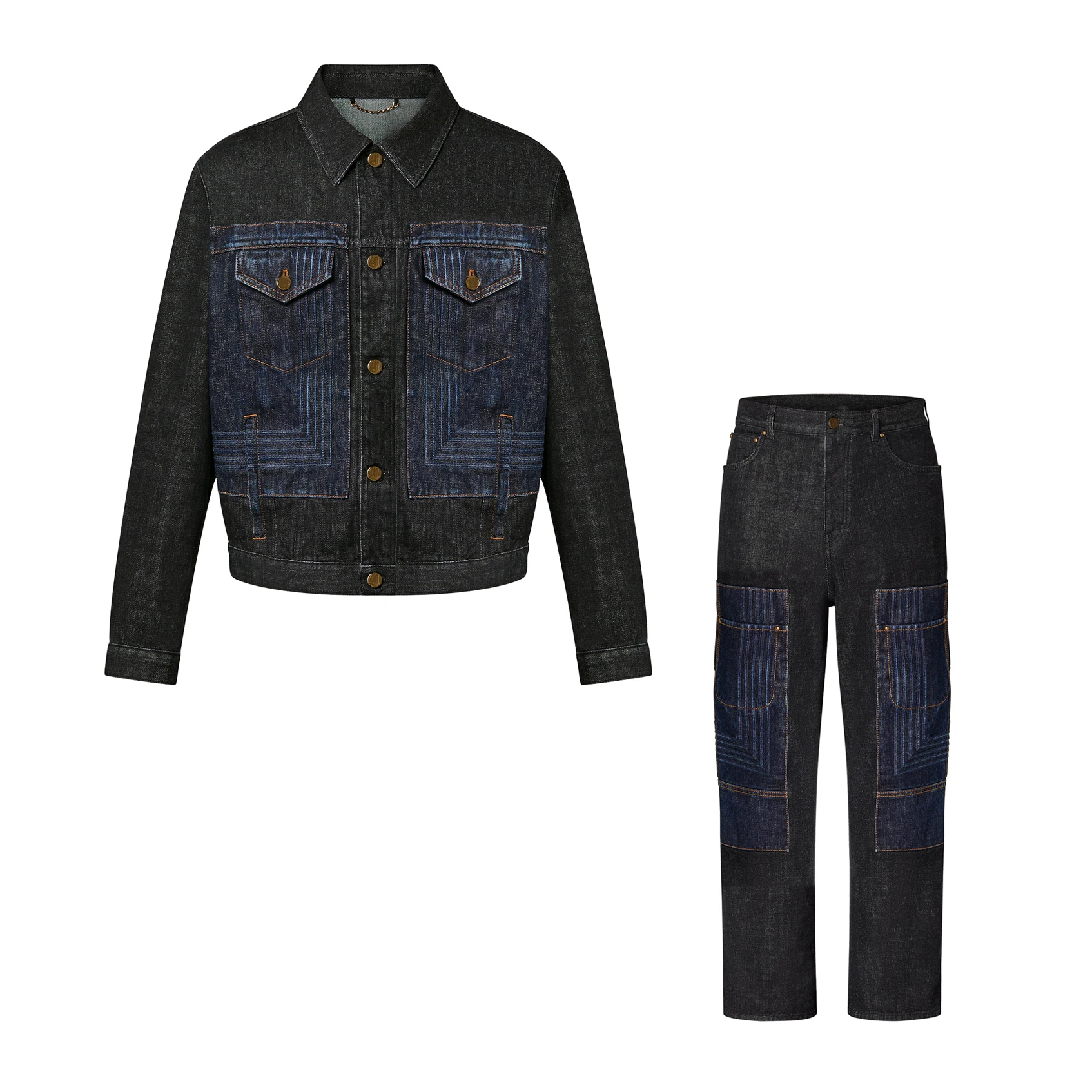 

EDGO Detachable Sculpted Pockets And Knotted Denim Jacket Pants #edgo4849