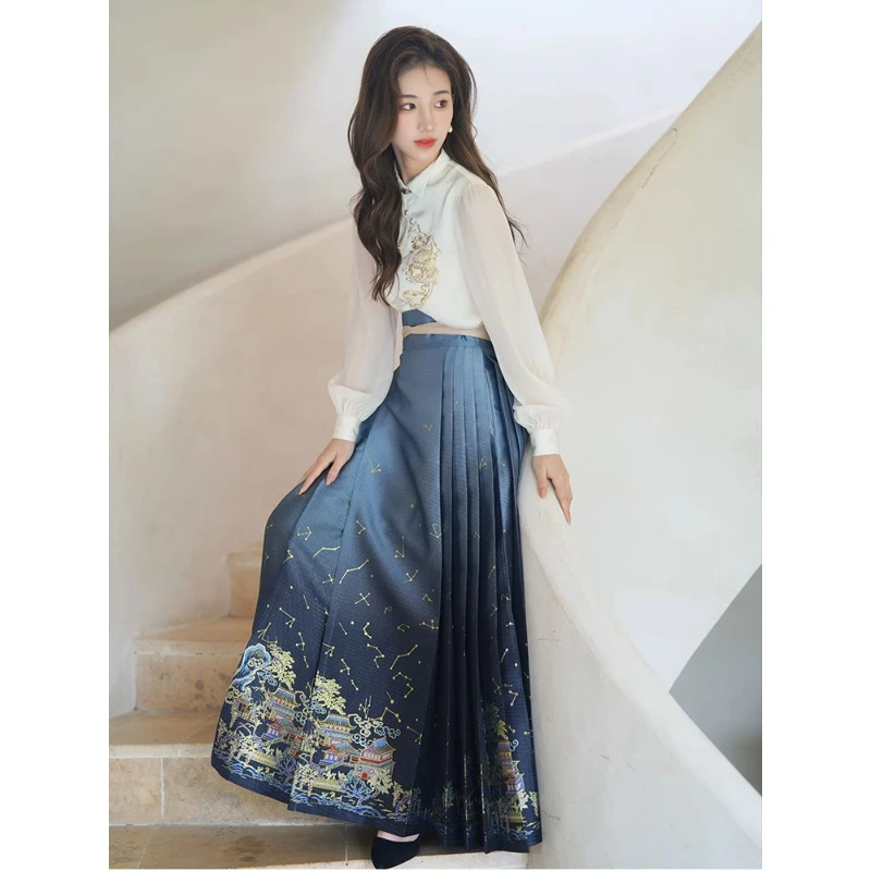 Оригинальный комплект платья в китайском стиле Hanfu с лицом лошади женская новая