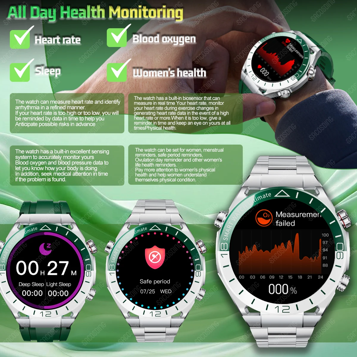 Умные часы для HUAWEI 1 3-дюймовый экран GPS/SOS/NFC/Bluetooth вызов/сердечный ритм/кислород в