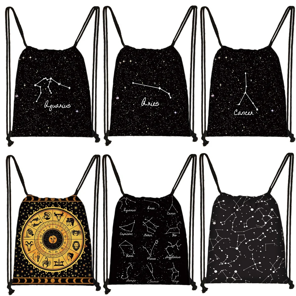 

Twelve Constellations Zodiac Sign Backpack for Teenager Girls Galaxy Drawstring Bag Women Rucksack Ladies Storage Bag for Travel
