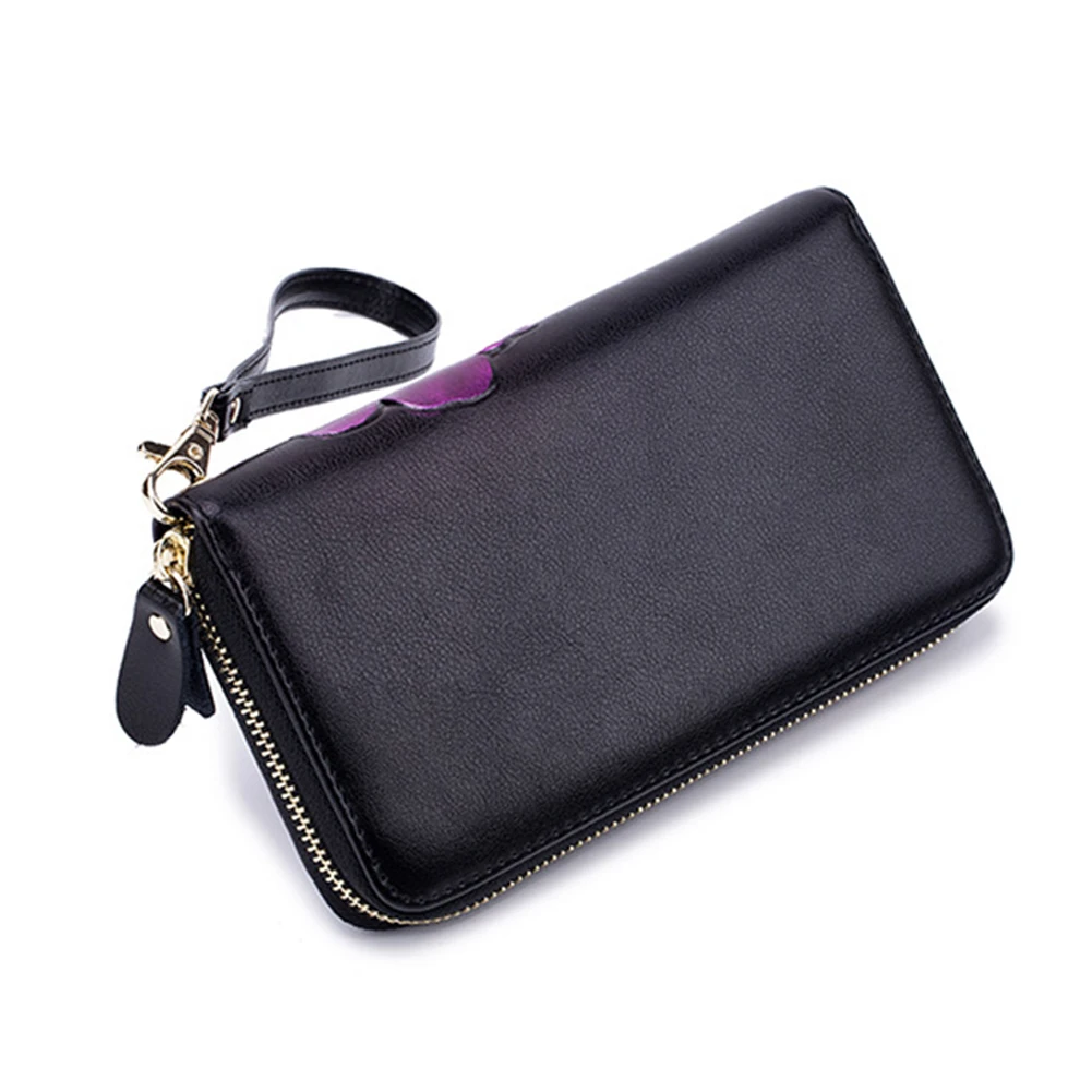 

PU Leather Women Wallet Zip Around Pocket Large Capacity Long Purse Floral Pattern Blocking Portable Anti Theft Card Slots