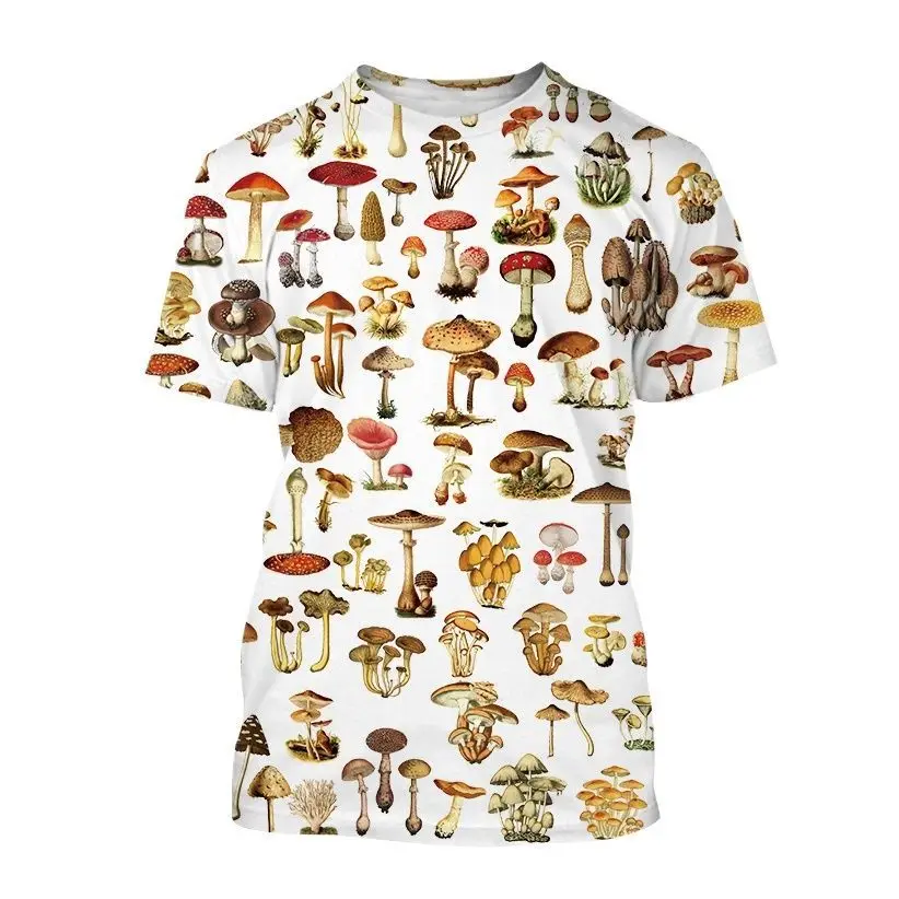 

Повседневная футболка унисекс с коротким рукавом 2023, мужские топы, новая модная забавная летняя футболка большого размера с 3D-принтом грибов, рубашка с круглым вырезом