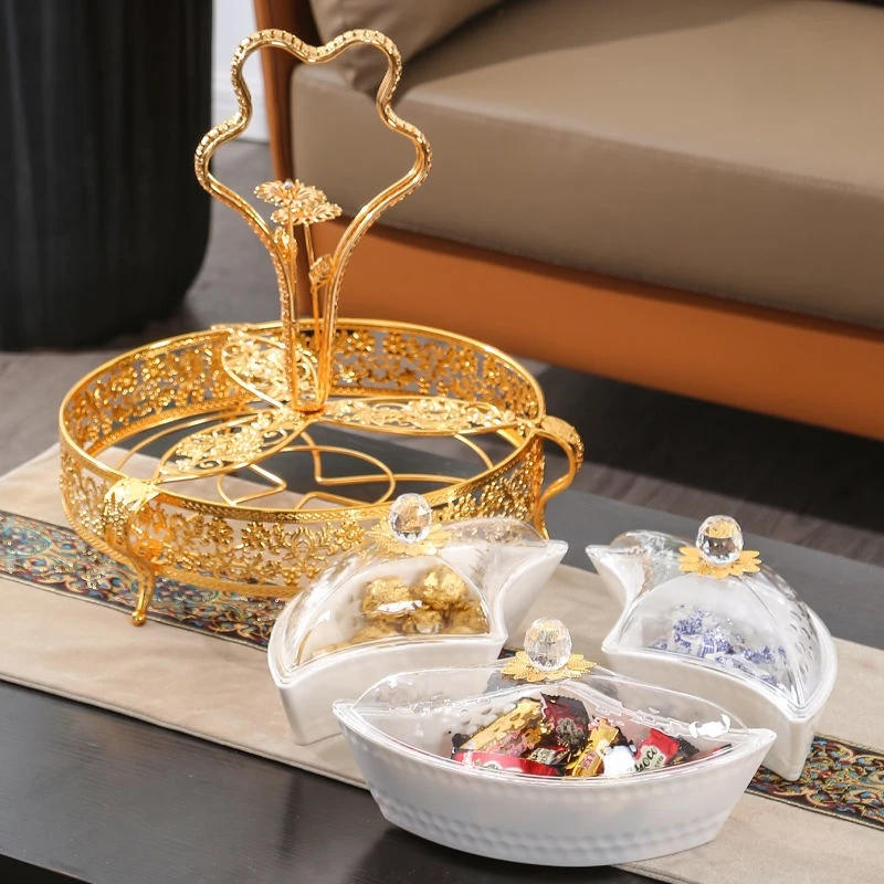 GP17 Triangle 3 In 1 Metal Fruit Bowl Portable Fashion Iron Dried Fruit Snacks Fruit Bowl Platos Snack Platters and Trays Dish