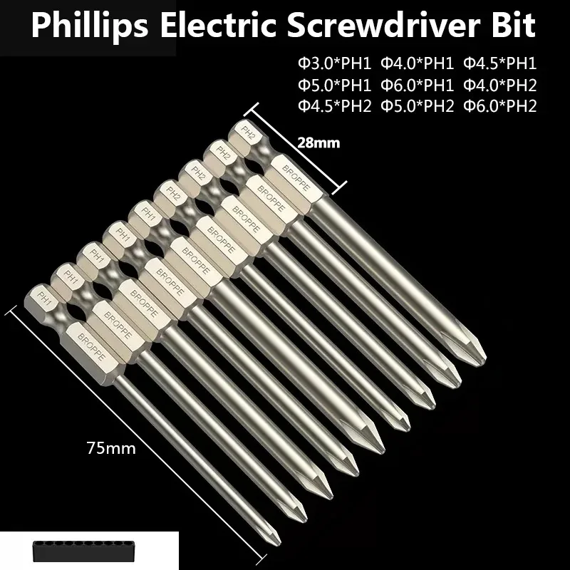 

Магнитная Крестовая электрическая отвертка, 9 шт., 150 мм, 1/4 дюйма, шестигранный хвостовик, легированная сталь S2, крестовая головка, отвертка, инструмент для отвертки