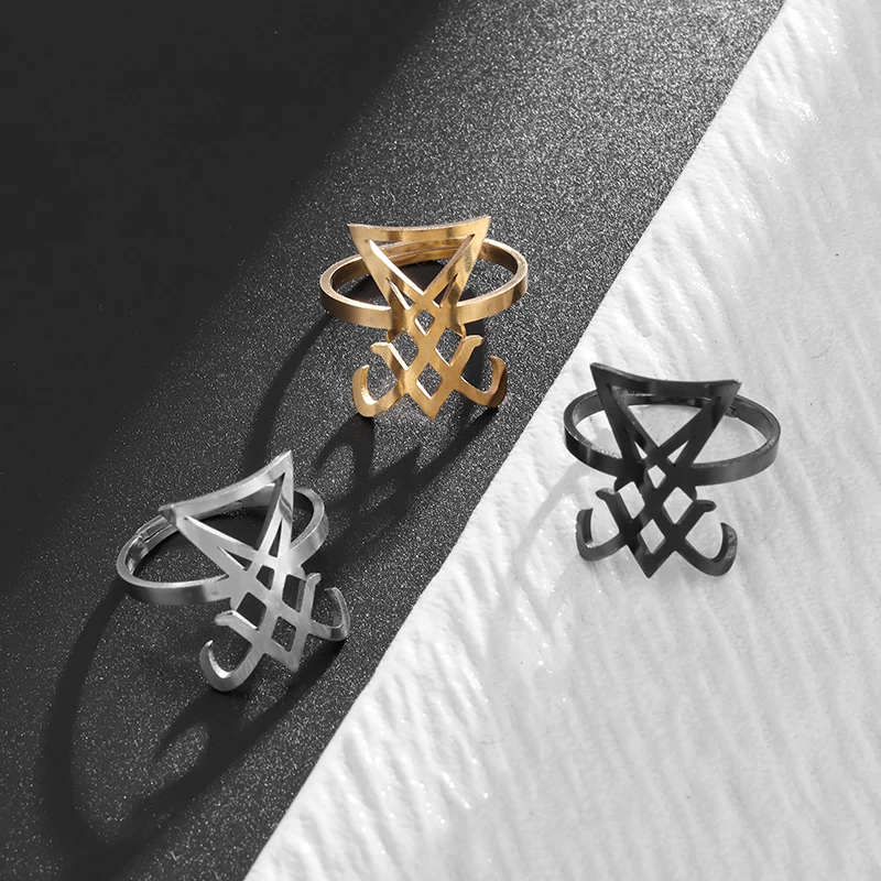 Открытое ретро-Кольцо из нержавеющей стали с таинственным символом перевернутым