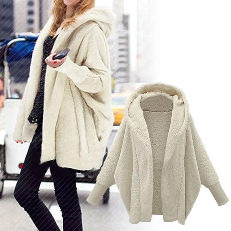 

Solid Color Plush Jacket Women Winter 2024 Korean Long Sleeve Hooded Coat Thick Warm Streetwear Outerwear Gift For Women