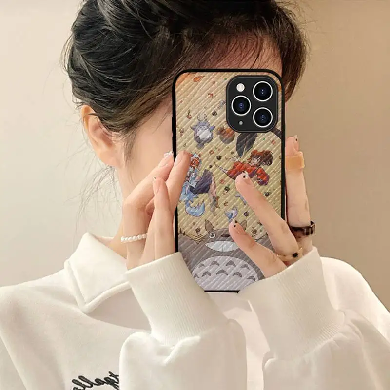 Чехол для телефона в стиле аниме Тоторо жесткий кожаный чехол iPhone 11 12 13 Mini Pro Max 8 7