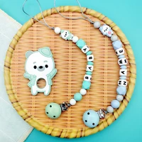 custom english silicone letter name baby silicone bear pacifier clips chains teether pendant baby pacifier kawaii teether gifts