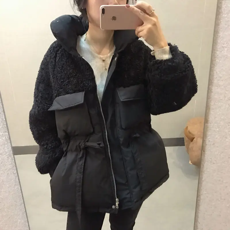 Woman Parkas Plus Size Warm Jacket Beige Black Cotton Padded Coat 2020 New Fashion Zipper Loose Casual Long Winter Coat Thick