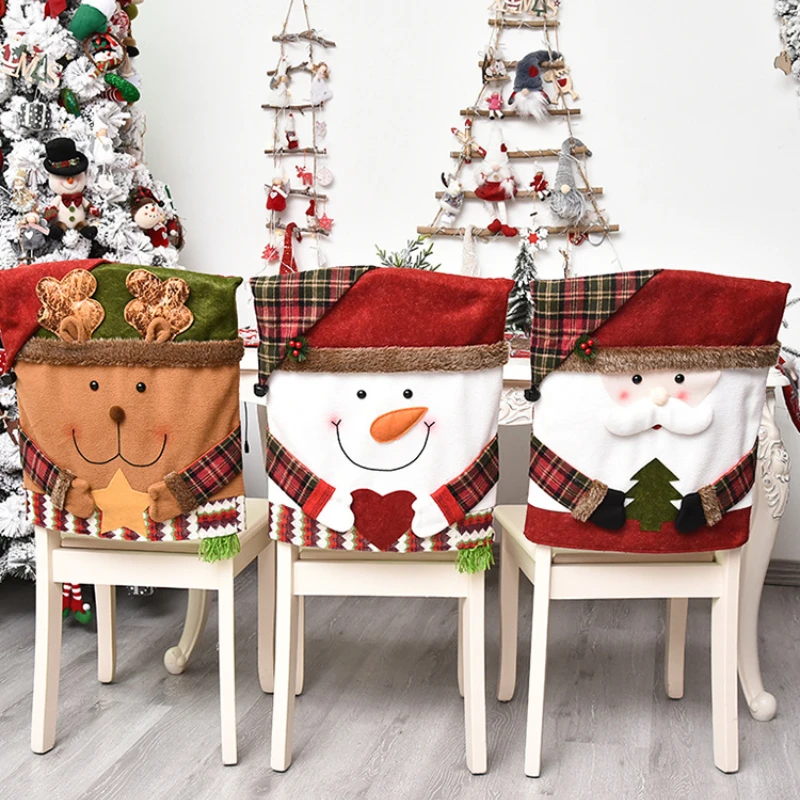

New Xmas Decor Chair Cover Christmas Decoration Stool Cover Snowman Santa Claus Elk Chair Cover Christmas Decoration For Home