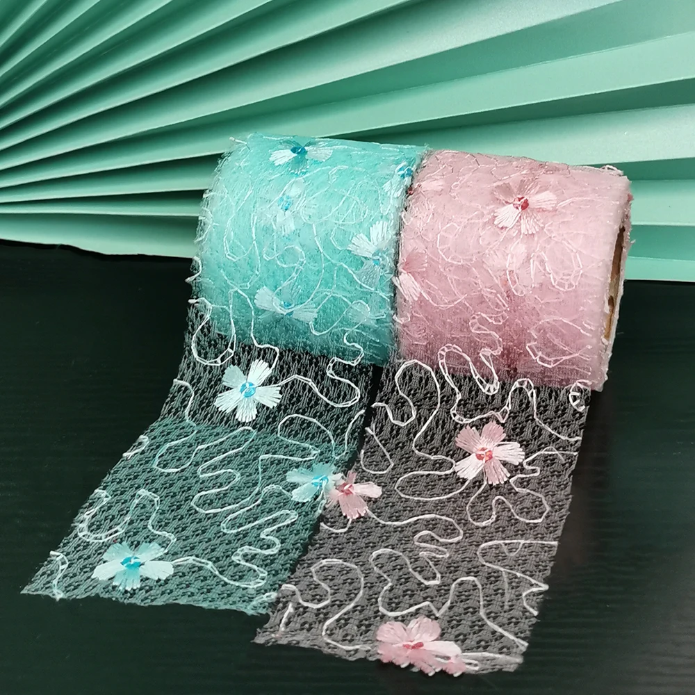 

Тюлевая сетчатая лента с цветочной вышивкой, 6 см, 10 ярдов