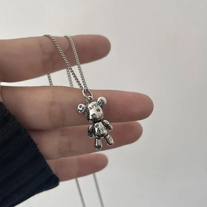 Exquisite Mini Letter Pattern Sad Bear Pendant Girl Cute Doll Necklace Men and Women Trend Sweater Jewelry Jewelry