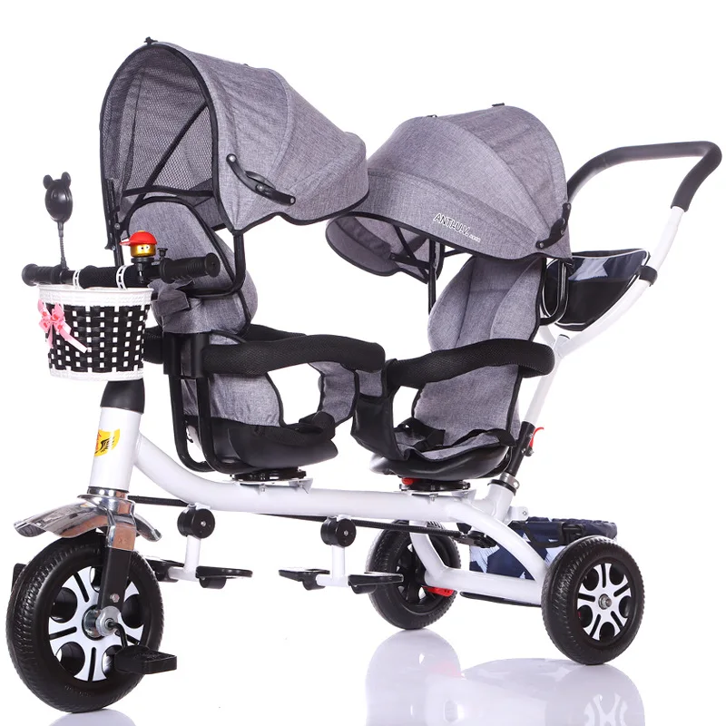 

Baby Twin Tricycle Stroller 3 Wheels Double Stroller for Kids Twins Guardrail Seat Baby Toddler Bicycle Car Tricycle Child Pram