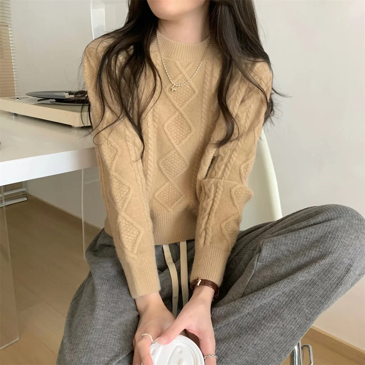 Новое поступление 2023 осенне-зимний пуловер с круглым вырезом в корейском стиле
