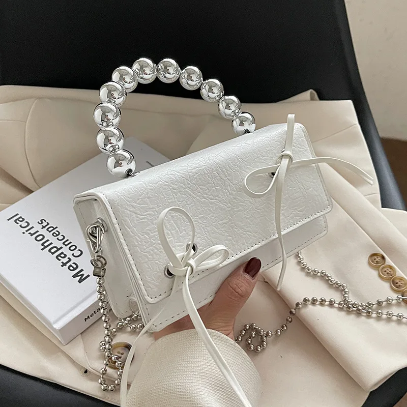 

2022 Summer Chain Bow Beading Chain Crossbody Bags PU Leather Designer Female Shoulder Bag Lady Purses And Purses Main Femme