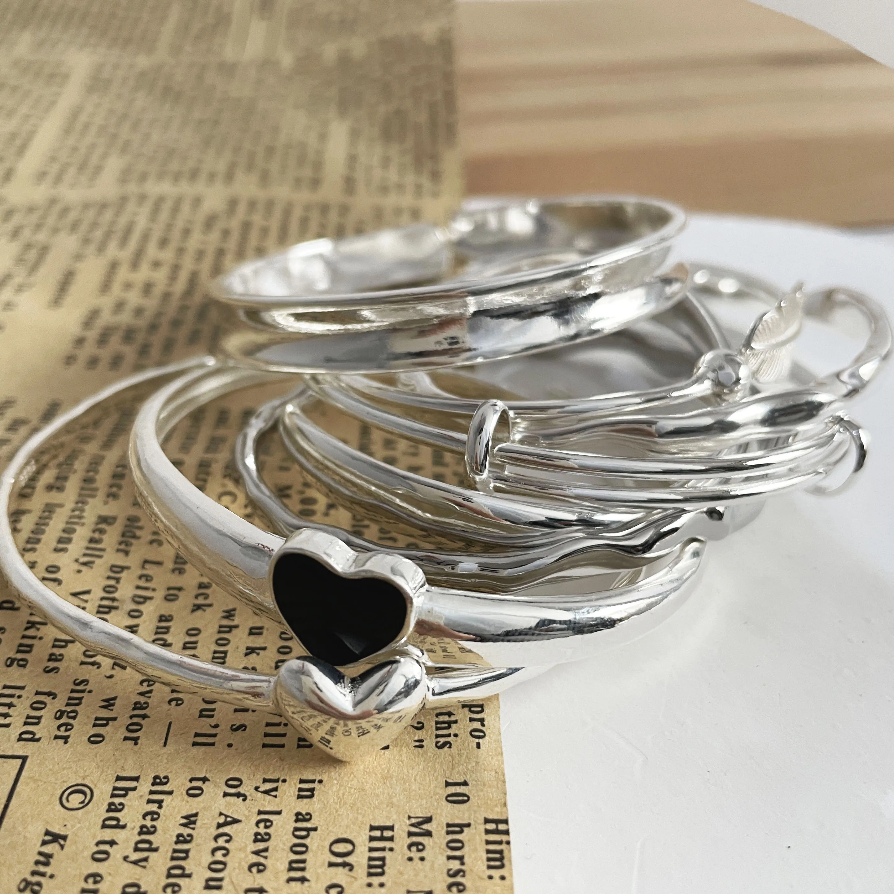 100% твердый металлический браслет из стерлингового серебра 925 пробы ...