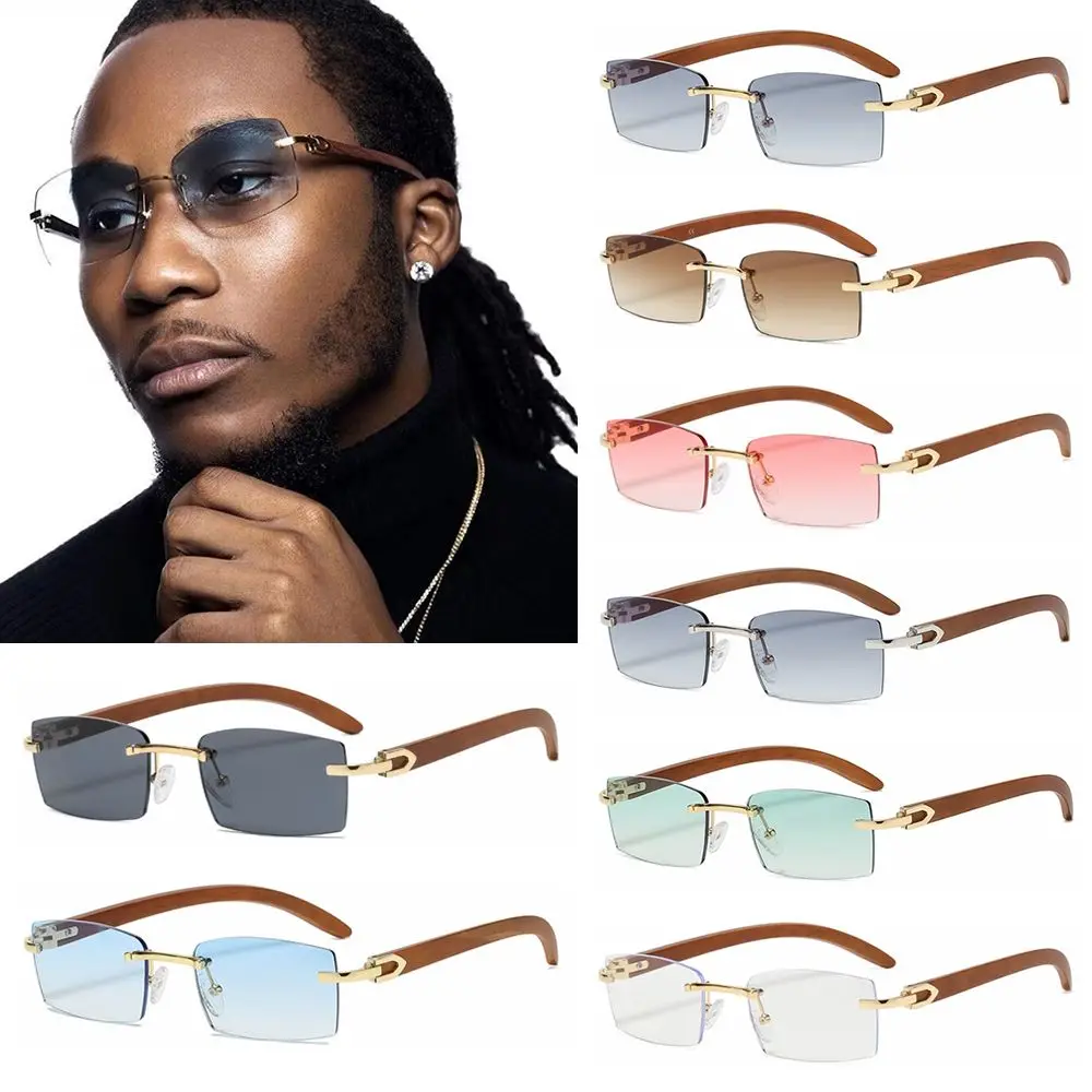 

Driving Wooden Temples Tinted Lens Punk Rectangle Sunglasses Shades Men's Sunglasses Sun Glasses