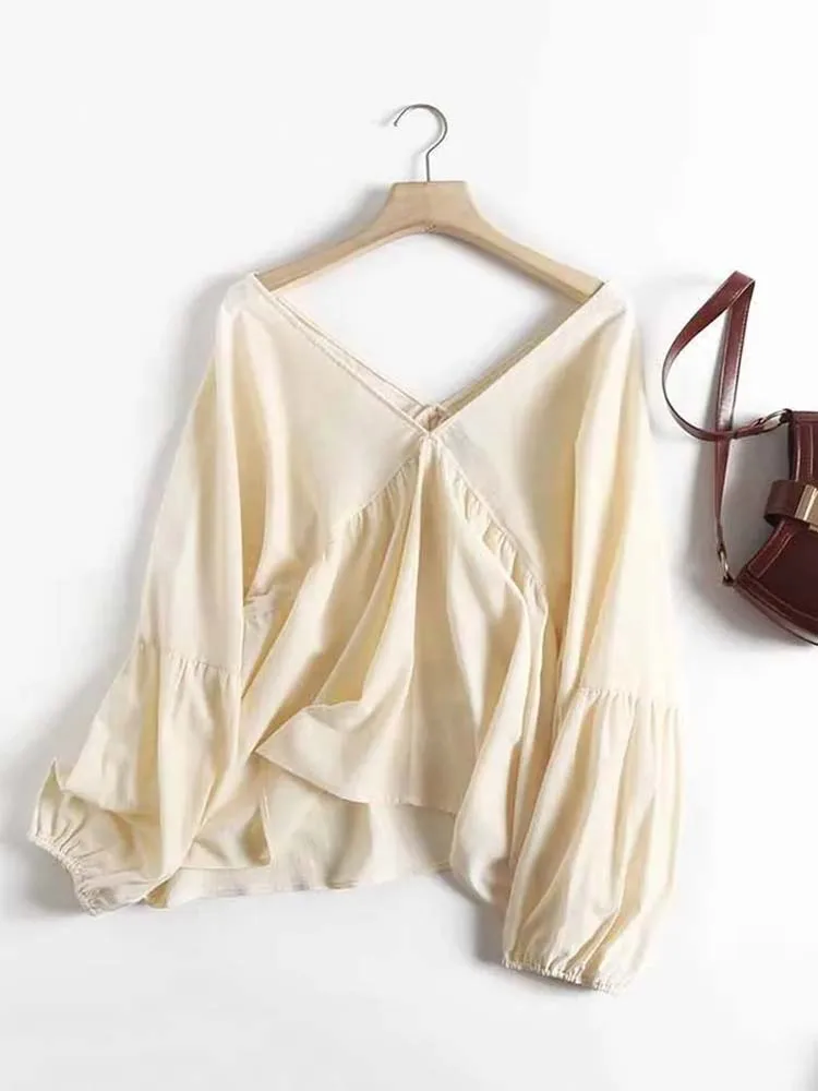 

Блузка TRAF женская с V-образным вырезом, повседневная Укороченная рубашка с рукавами-фонариками, уличная одежда, лето 2022