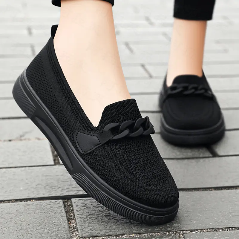 

Chain Flats Loafers Women Sneakers Mesh Breathable Comfortable Work Shoes Femme Spring 2023 Walking Sports Running Rome Shoes