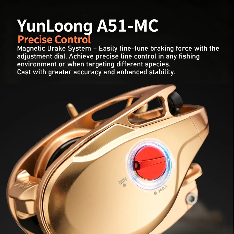 Фото Ультралегкая катушка для бейткастинга LOOGZEE Yunlong A51MC, 128 г, цельнометаллическая, с ЧПУ, с магнитным тормозом, для точной ловли на течении №5