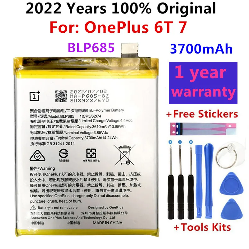 

Original Replacement Phone Battery For OnePlus 6T 7 A6010 BLP685 3700mAh High Quality Replacement Li-ion Batteries Free Tools