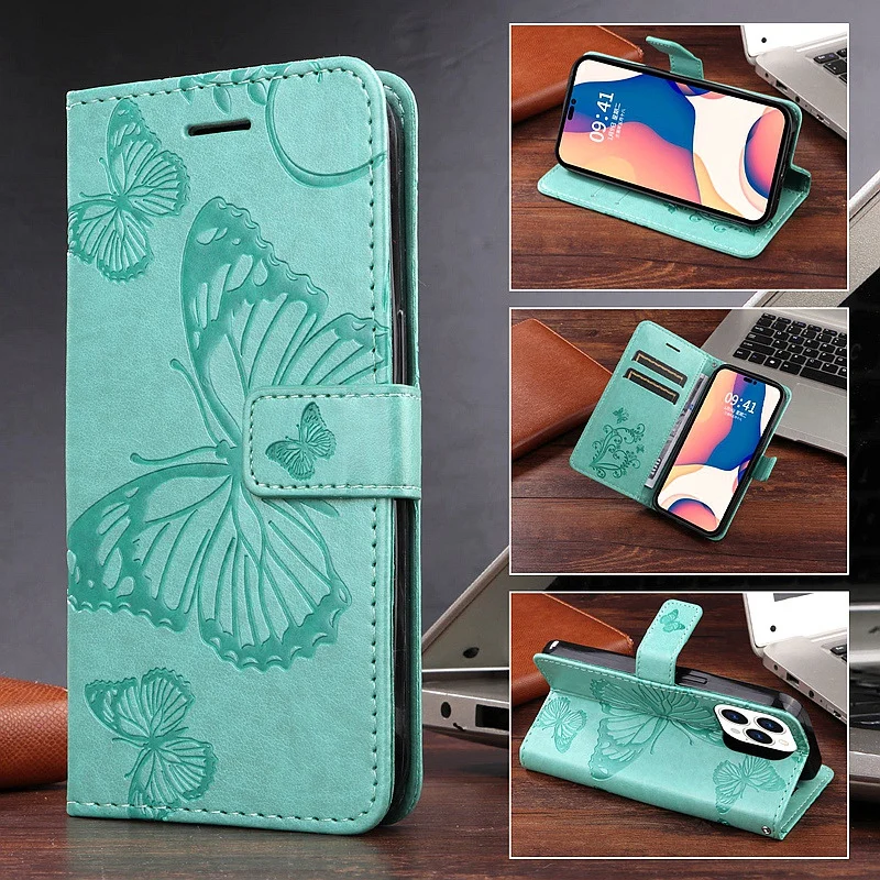 

Embossing Butterfly Flip Cover for Samsung Galaxy S22 S21 S20 S21FE S20FE S10 S9 S8 Note 20 10 9 8 PU Leather Book Wallet Case
