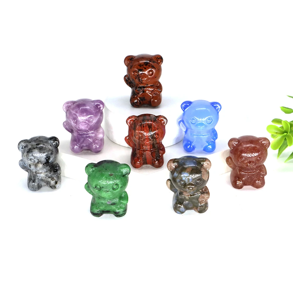 

1.2" Natural Stone Cartoon Bear Figurine Hand Carving Decorative Crafts Animal Statue Healing Crystal Gemstone Home Decoration