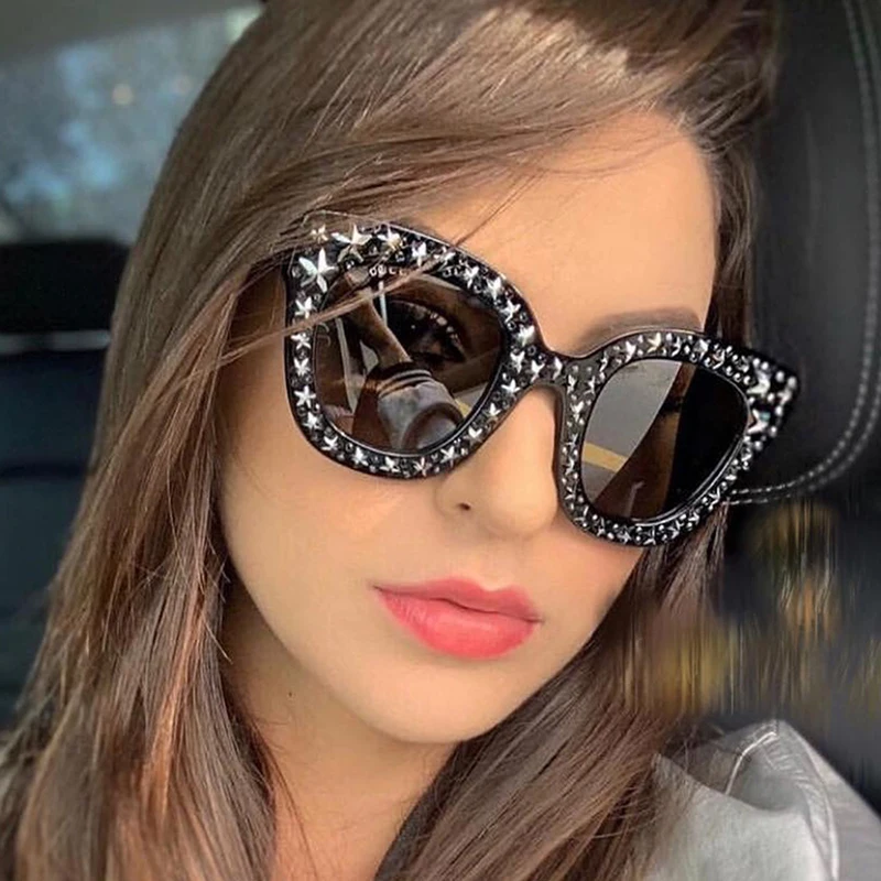 Солнцезащитные очки в стиле оверсайз с мозаикой и звездами женские милые