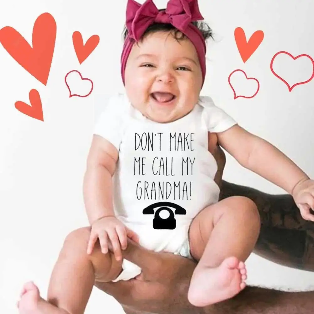 

Funny Cute One-piece Infant Baby Bodysuit, Don't Make Grandma Short Sleeve Printed Unisex Call Toddler Me My Bodysu D8q3