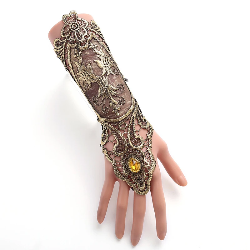 

Sexy Women Ladies Steampunk Goth Gold Lace Floral Finger Bracelet GLoves Wedding Party Costume Jewelry