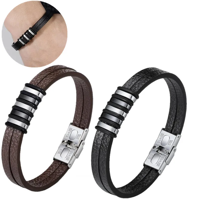 Модные браслеты из натуральной кожи мужские нержавеющей стали и женские