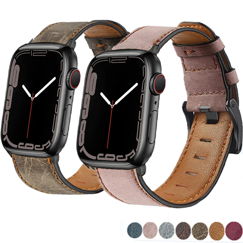 

Retro Cow Leather Strap For Apple Watch Band 44mm 40mm 42mm 38mm 49mm correa bracelet iwatch series 7 6 5 3 SE Ultra 8 45mm 41mm