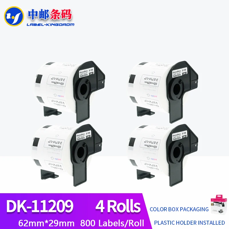 

4 рулона, совместимая с фотоэтикеткой, 62 мм * 29 мм, 800 шт., для термопринтера Brother DK-11209/800/1060/1100, в комплект входит пластиковый держатель