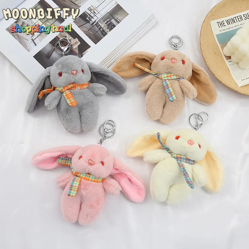 

Мультяшный длинный набивной кролик, модный брелок-подвеска с животными, плюшевая кукла, милая подвеска в виде школьного рюкзака, ювелирные изделия