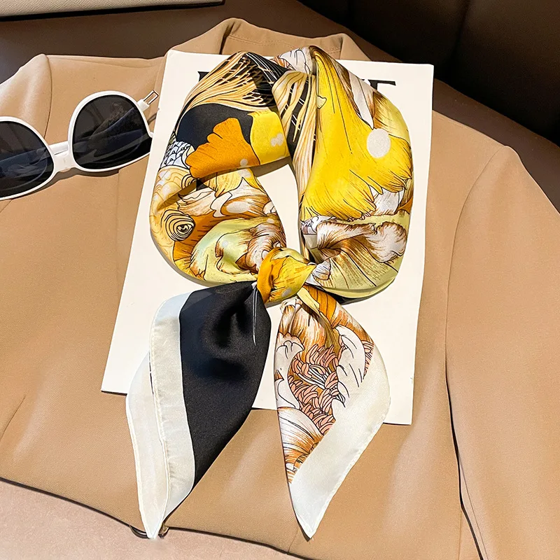 

Модный летний солнцезащитный платок 2023 дизайн 70x70 см маленький тюрбан популярный в подарок квадратные шарфы женская роскошная модель Шелковый Хиджаб