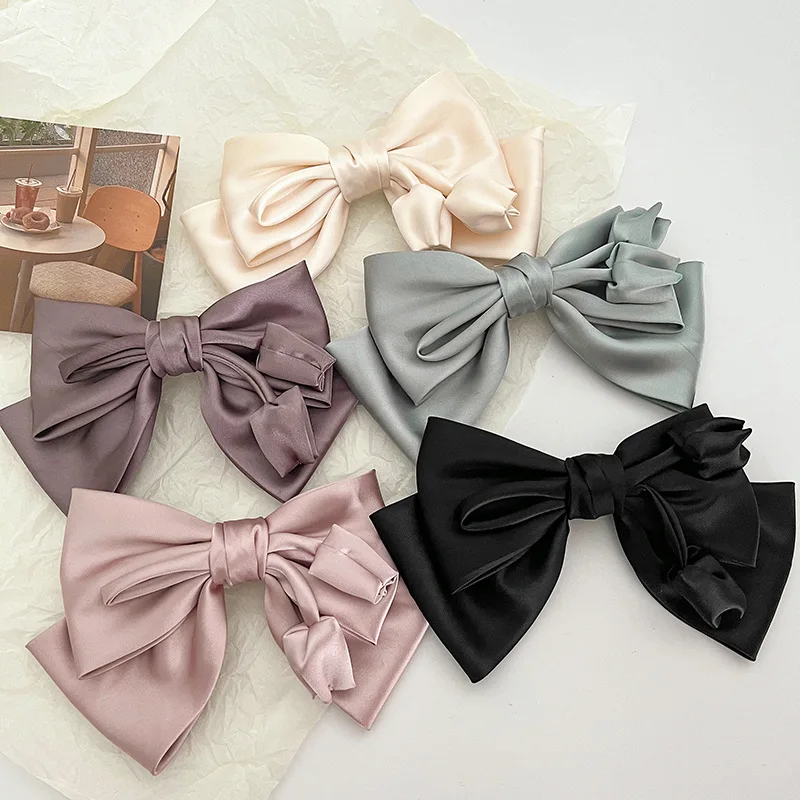 

Elegant Solid Color Bow Tie Hairpin Girl French Satin Tulip Flower High Grade Feeling Clip Back Head Headwear Hair Accessories