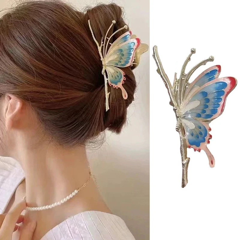 

Vintage Painted Butterfly Women Hair Claws Luxury Hair Clips For Girl Crab Large Size Alloy Barrette Headwear Hair Accessories