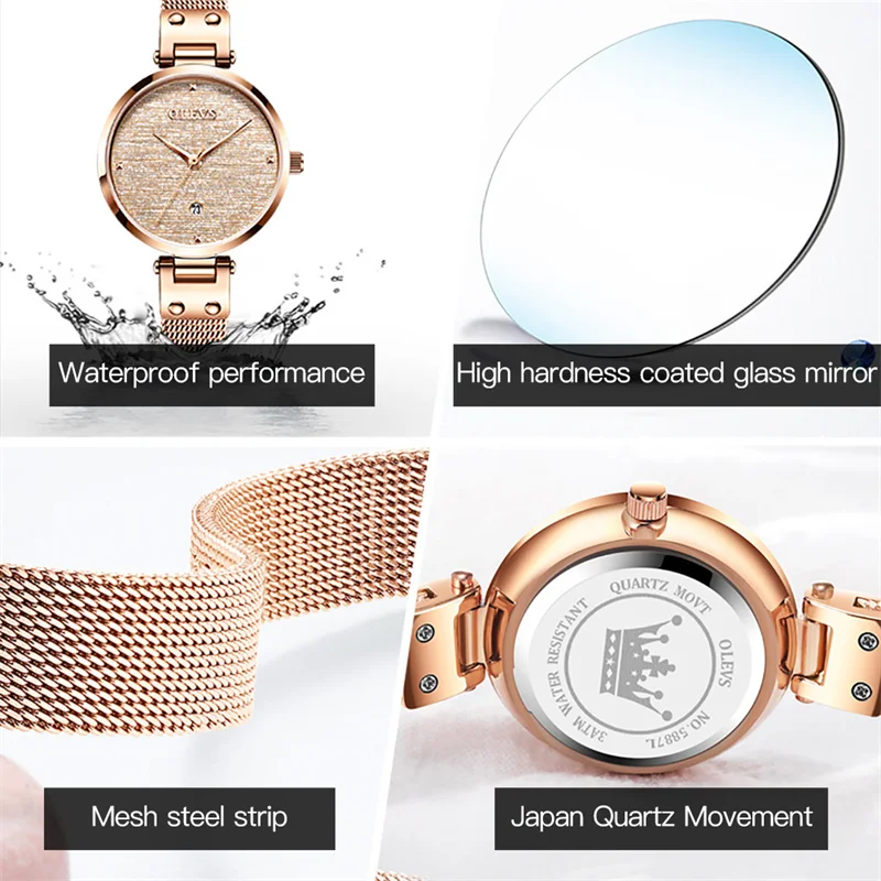 New OLEVS Rose Gold Small Women's Watches Fashion Simple Wrist Watch Ladies 3ATM Waterproof Date Clock Reloj Mujer